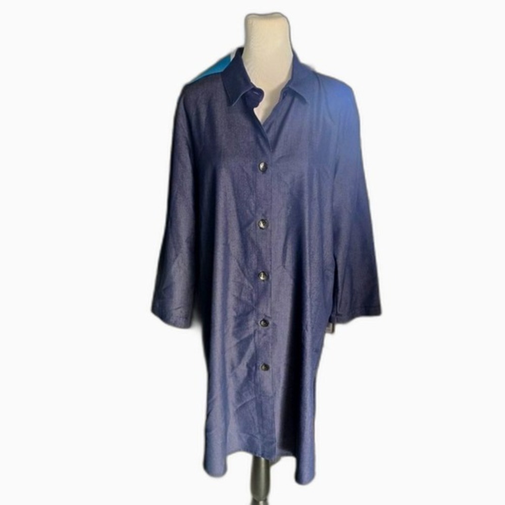 Caroline Rose‎ Blue Button Front Shirt Dress XL